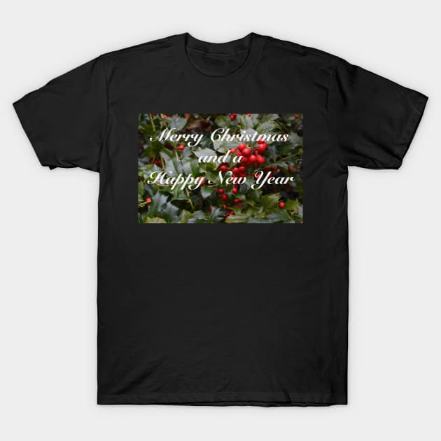 Merry Christmas Holly Berries Card T-Shirt by seacucumber